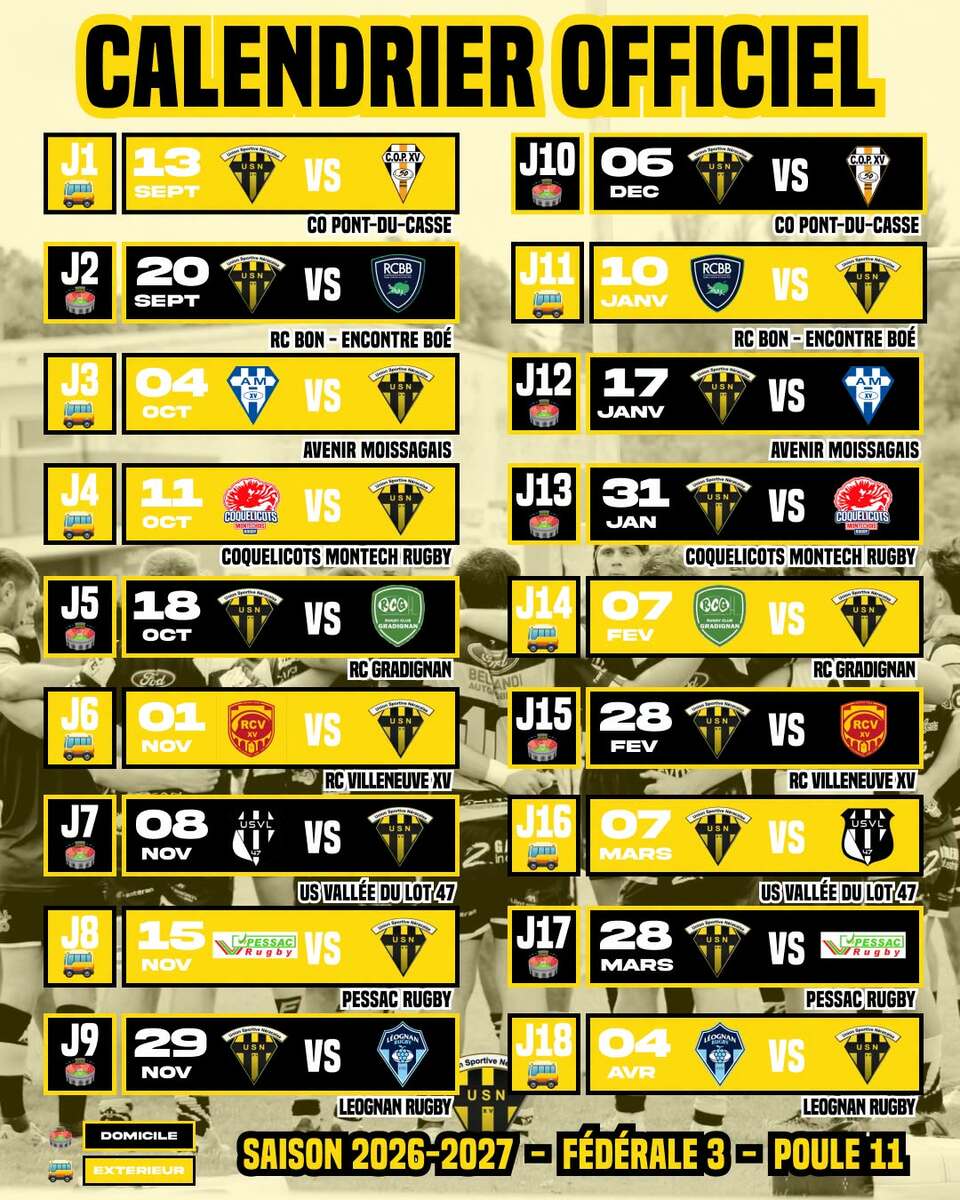 CALENDRIER OFFICIEL DE L'US NERAC