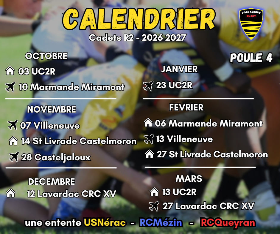 CALENDRIER DES CADETS R2